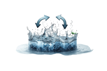 Water's dynamic dance: a swirling crown of splashes, captured in a moment of refreshing energy with cool blue tones.