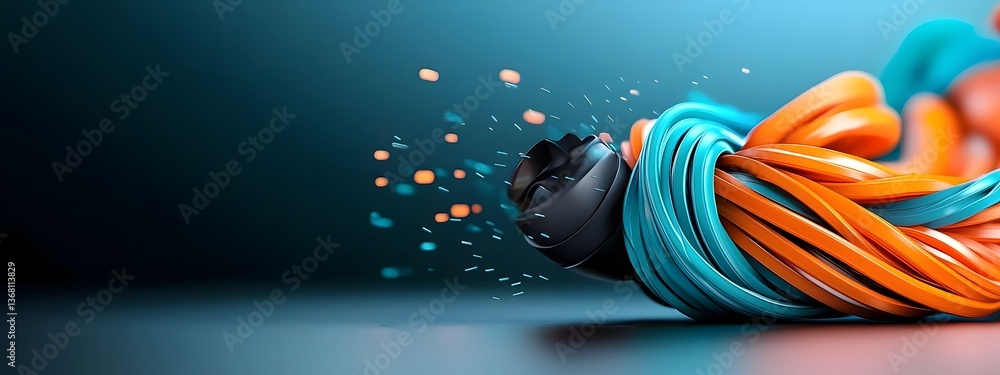 Poster dynamic neon blue data streams cascading through a stark monochrome plane capturing the synergy of t