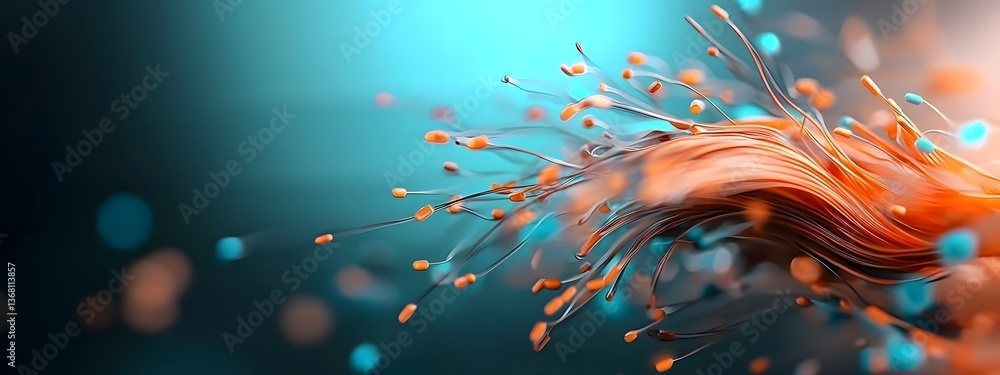 Poster dynamic neon blue data streams cascading through a stark monochrome plane capturing the synergy of t