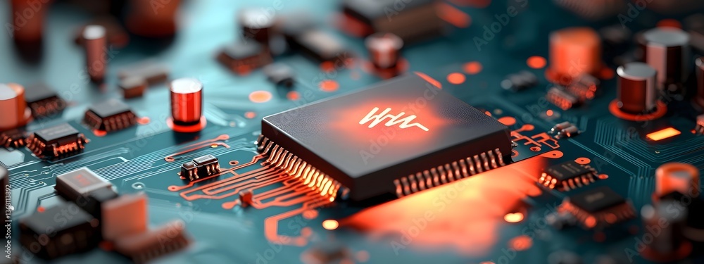 Poster elaborate circuit board diagram showcasing the complex layout and intricate components that enable l