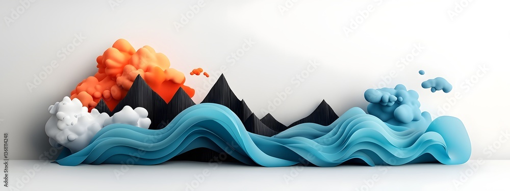 Poster enchanting cobalt digital waves sweeping across a minimalist black and white landscape conveying the
