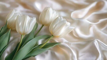 Elegant White Tulips on Creamy Silk
