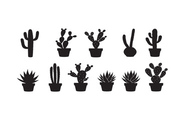 Fototapeta premium Cactus Silhouette Elements Succulent Plant Shapes