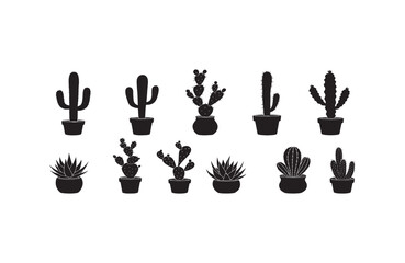 Fototapeta premium Cactus Silhouette Elements Succulent Plant Shapes