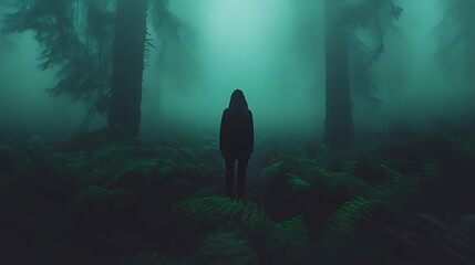Fototapeta premium A hooded figure standing alone in a mysterious forest