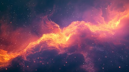 Obraz premium Magical Phoenix Soaring Through Cosmic Flames and Vibrant Starry Skies