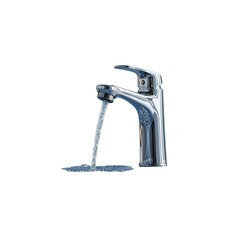 Modern Chrome Faucet with Water Flowing in Bright Background