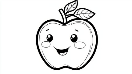 Obraz premium Happy Cartoon Apple with Face and Leaves for Coloring Fun