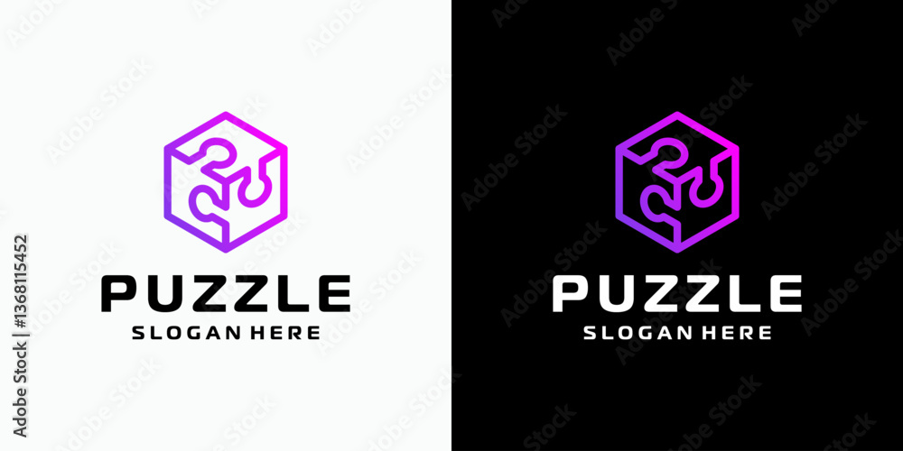 Poster three-dimensional cube puzzle vector logo design with modern, simple, clean and abstract style. icon