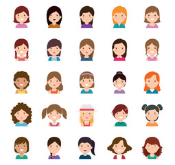 Vector icon set of girls icons on a white background