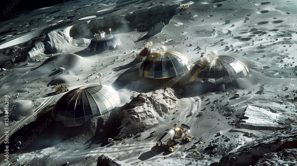 Poster this asteroid regolith is mined and refined at a lunar facility in a futuristic operation.