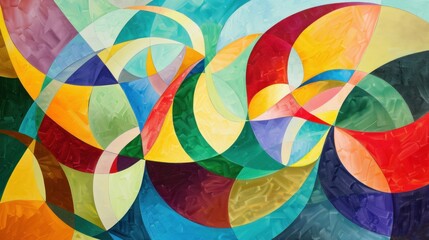 Fototapeta premium A colorful abstract painting with geometric shapes and flowing lines.