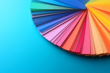 Colorful Paint Swatch Fan on Blue Background Design and Selection