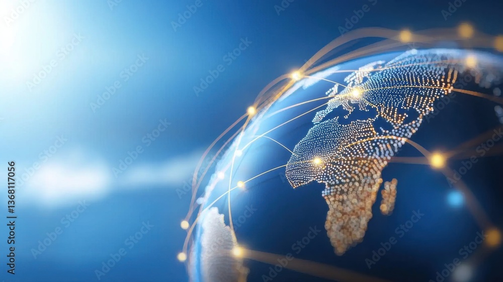 Poster glowing digital logistics network banner with futuristic visualization of data-driven supply chain c