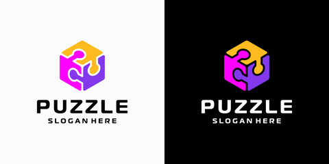 Three-dimensional cube puzzle vector logo design with modern, simple, clean and abstract style. Icon for business, education and personal branding.