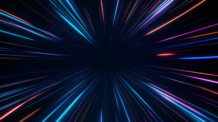 Abstract Light Speed: Captures a dynamic sense of speed and motion with converging light trails radiating outwards.