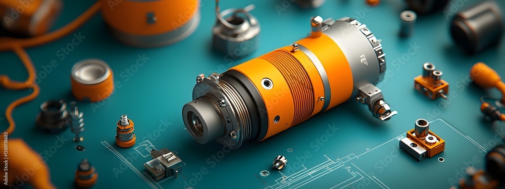 Poster highly detailed schematic showcasing the intricate engineering and precision components of a special