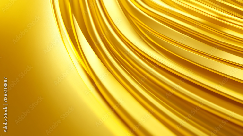 Poster abstract golden lines forming a wave pattern with a smooth and shiny surface in a bright light