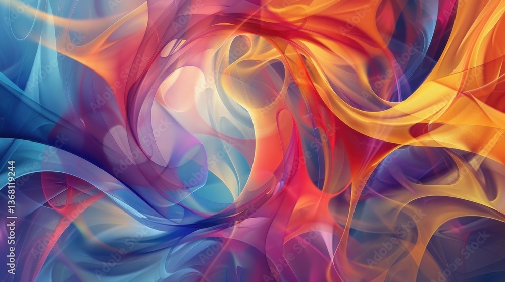 Poster an abstract background with swirling colors and shapes.