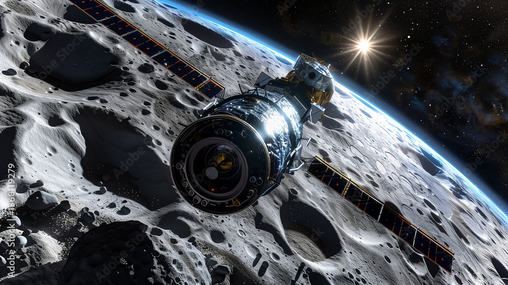 Aufkleber this spacecraft orbits an asteroid, mining, with stars and distant planets in the backdrop.