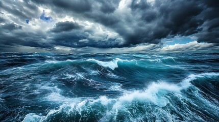 Turbulent Ocean Under Dark Stormy Clouds
