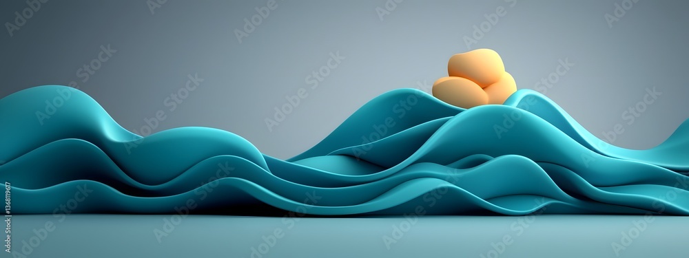 Poster hypnotic azure digital waves cascading across a stark monochrome plane conveying the boundless dynam