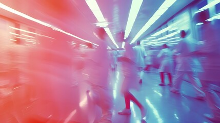 Blurred Medical Professionals in a Fast Paced Emergency Room Setting with Bright Lighting