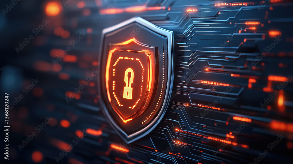Poster cybersecurity action protecting digital assets in modern technology environments