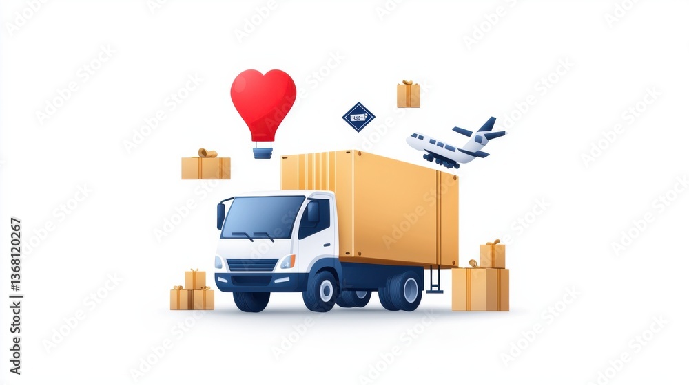 Poster minimalist logistics banner with simple icons showcasing an efficient supply chain and delivery mana
