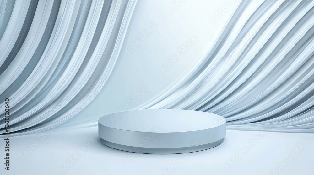 Poster a futuristic silver podium surrounded by dynamic swirling light trails and fast-moving speed lines, 