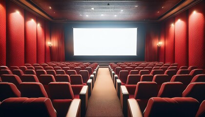 Obraz premium cinema auditorium with red seats and white screen on the wall