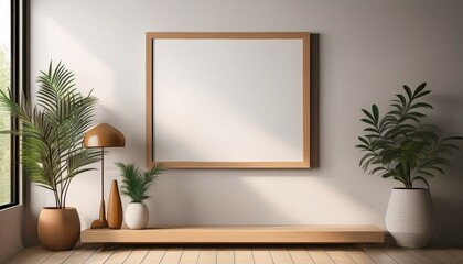one frame on wall mockup blank poster wooden frame mock up empty print background wood picture frame in room gallery design realistic modern interior