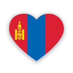 Naklejka premium Mongolia national flag in heart shape isolated on white. Illustration
