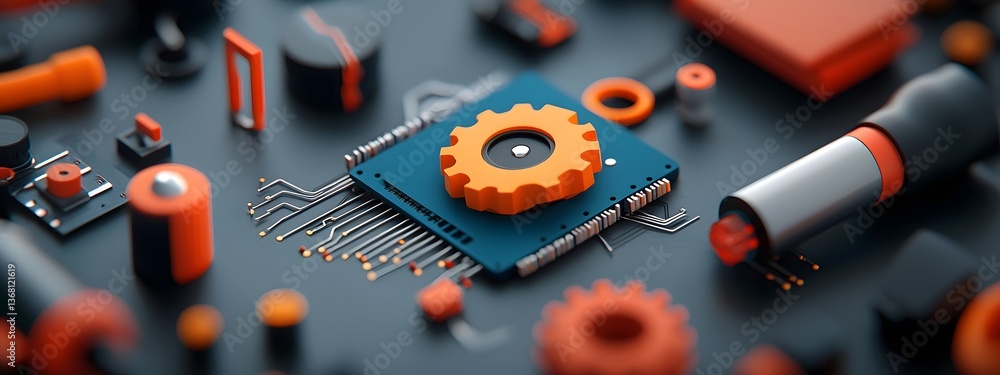 Poster intricate design of an optical amplifier for signal boosting featuring complex electronic circuitry 