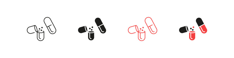 Medical capsules set. Pill and supplement icons