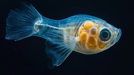 Barreleye fish with a transparent head, revealing its internal organs. 