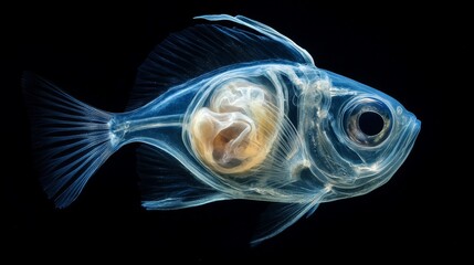 Barreleye fish with a transparent head, revealing its internal organs.