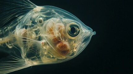 Barreleye fish with a transparent head, revealing its internal organs. 