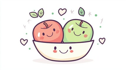 Fototapeta premium Happy Apples in a Bowl with Smiling Faces and Playful Elements