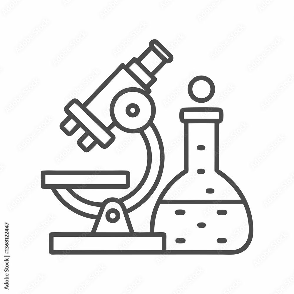 Poster microscope and flask laboratory vector icon.
