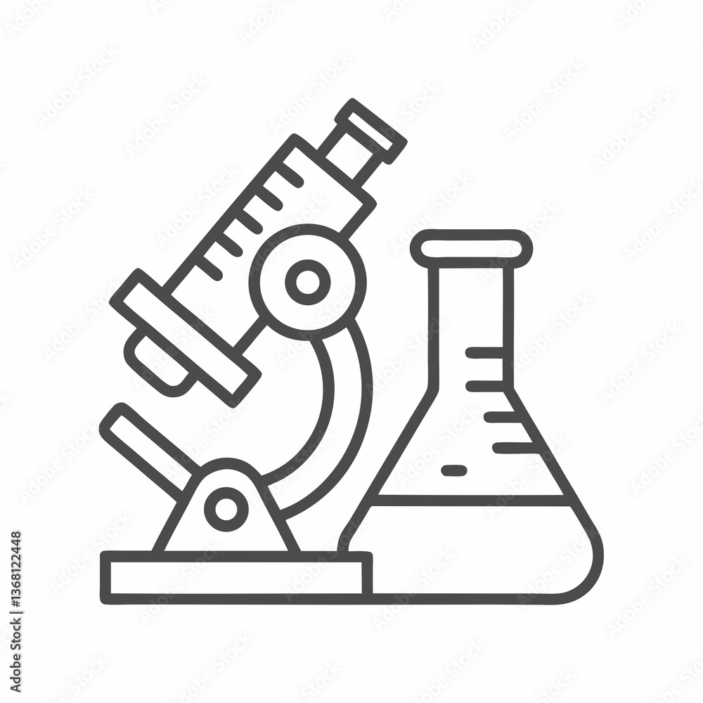 Poster microscope and flask laboratory vector icon.