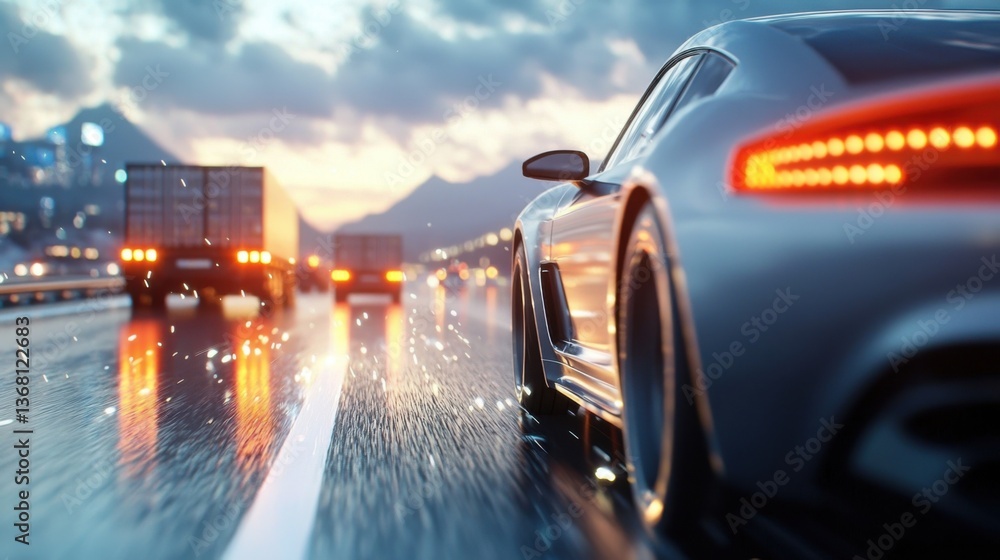 Poster efficient modern logistics with cargo trucks on a highway for streamlined freight delivery. this ima
