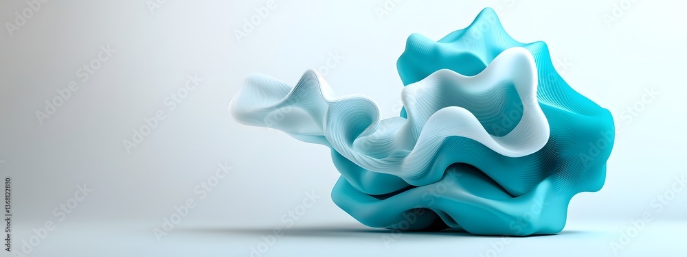 Poster luminous blue digital undulations dynamic abstract shapes and lines flowing across a stark black and