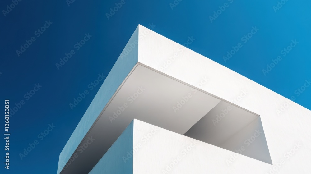 Poster a stark white architectural structure with sharp geometric shapes, emphasizing clean modern lines