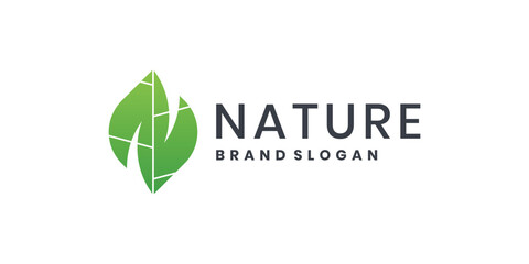 Green nature logo, abstract leaf design with letter N shape