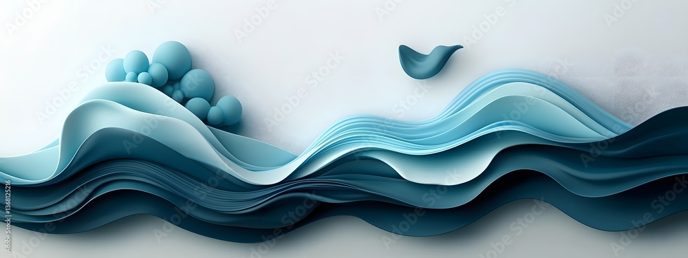 Poster luminous cobalt digital waves surging and flowing over a sleek minimalist black and white surface co