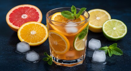 Fototapeta premium Refreshing Citrus Iced Tea: A Vibrant Summer Beverage