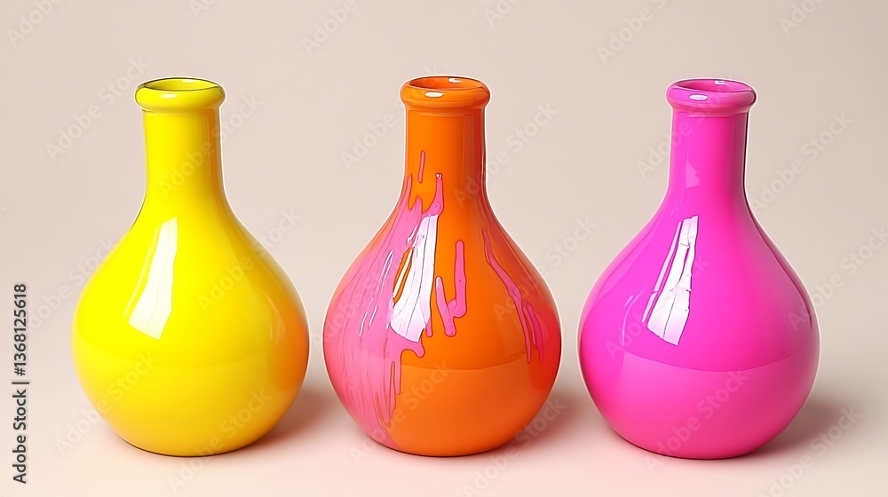 Poster three colorful vases with a smooth surface and vibrant colors
