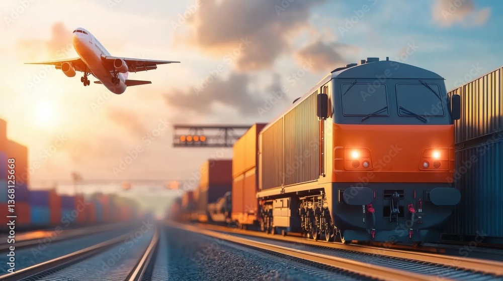 Poster a professional and visually striking logistics banner design highlighting a high-speed train as a sy