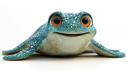 Adorable Animated Frog, Joyful Expression, Teal, White Background of excellence in splendor.
